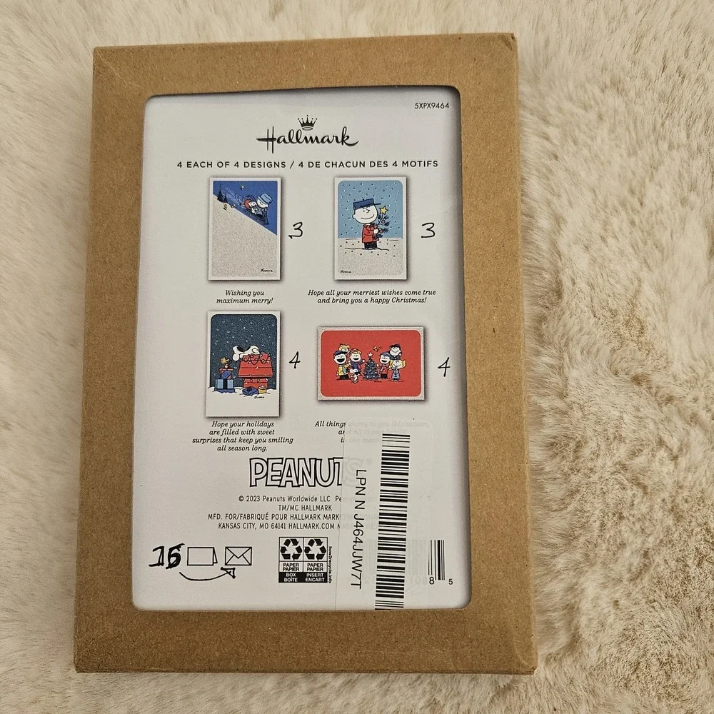 Hallmark Peanuts Snoopy Christmas Cards 14 Ct Envelopes Glitter Schulz 2023